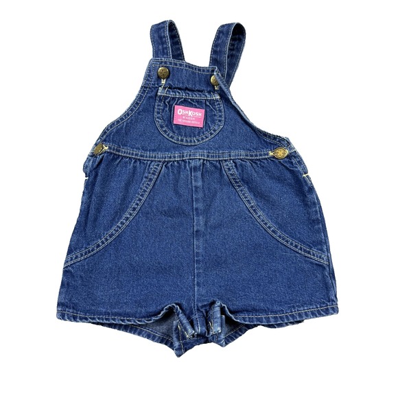 Vintage OshKosh B'gosh Overalls Shorts Girls 3T Denim Made USA Snap Buttons 90s - Picture 1 of 7